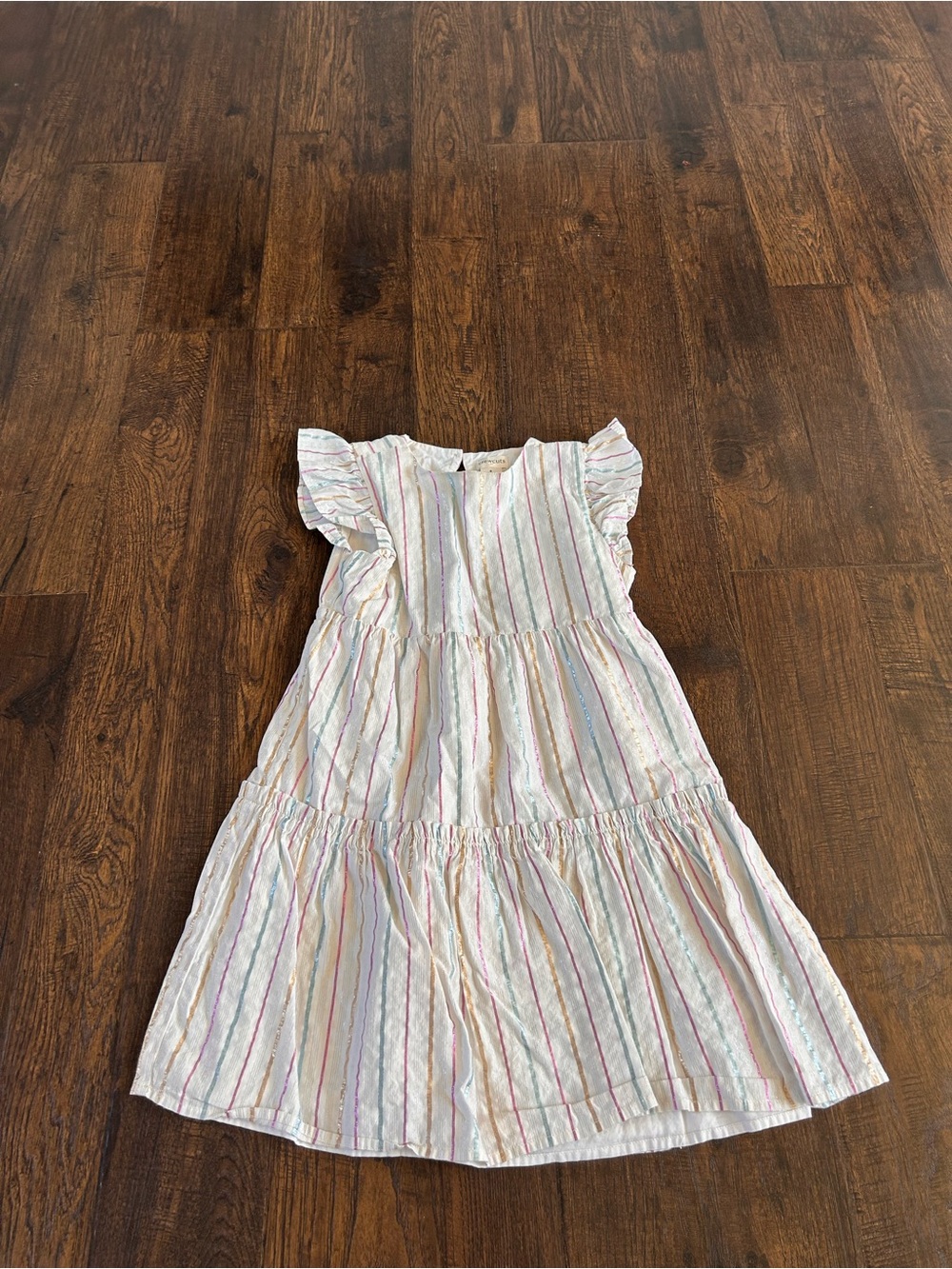 Crewcuts White Dress with Pastel Multi Stripes